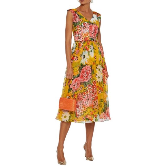 CAROLINA HERRERA SILK MIDI DRESS SIZE S/M NEW - Picture 1 of 15
